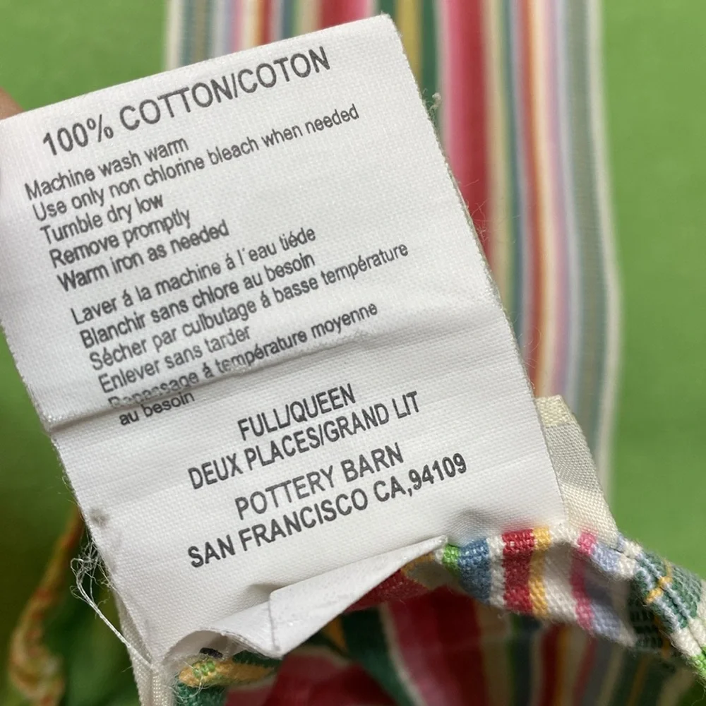 Pottery Barn Newport Green Striped Duvet Queen Two Standard Pillow Shams Set